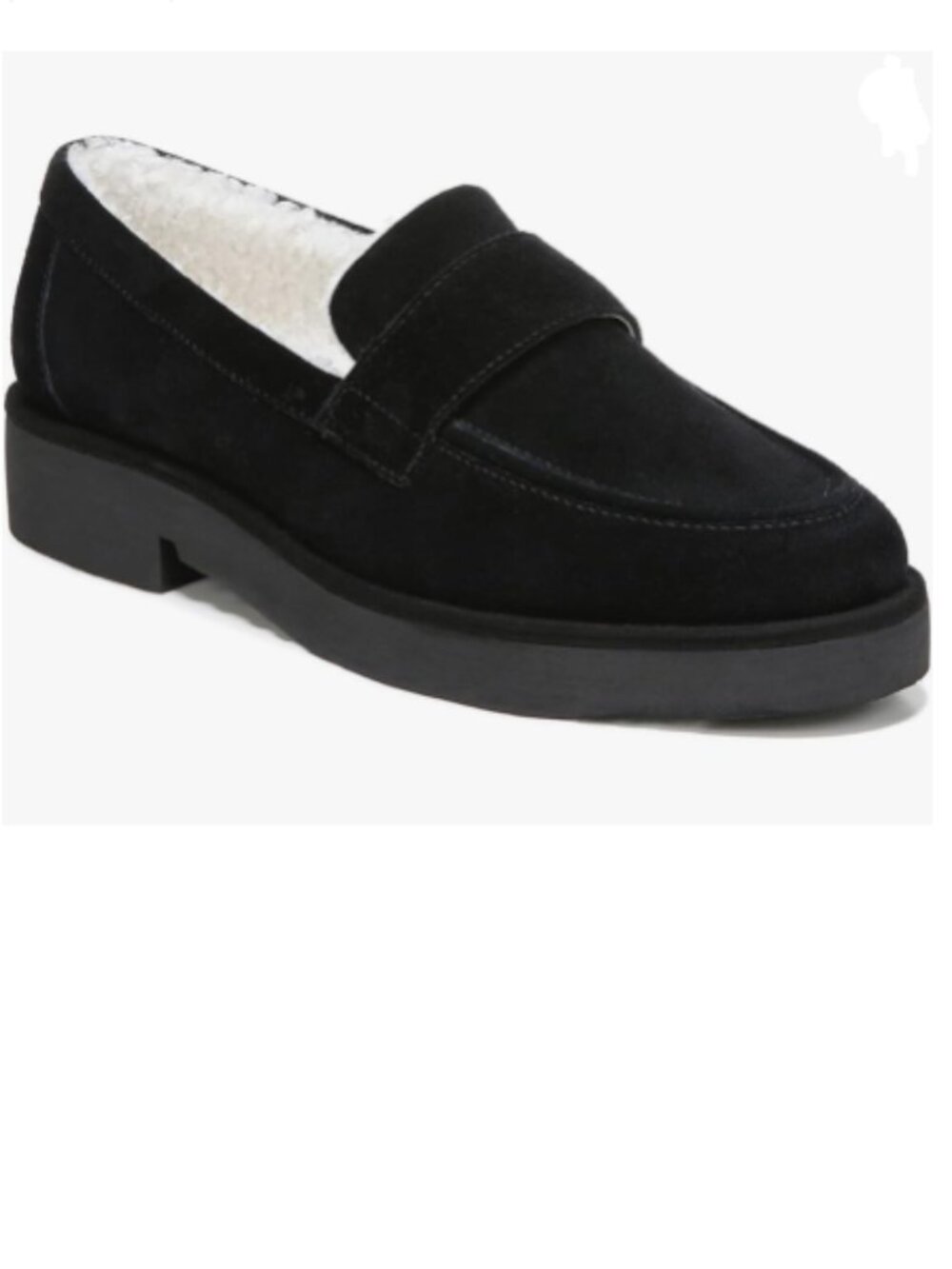 FOWT Black Suede Fur Lined Loafers V Cut Flats Round Toe Low Bock Heels Shoes